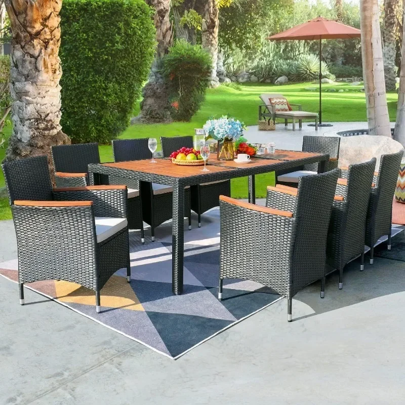 9 Piece Patio Dining Set Outdoor Acacia Wood Table and Chairs