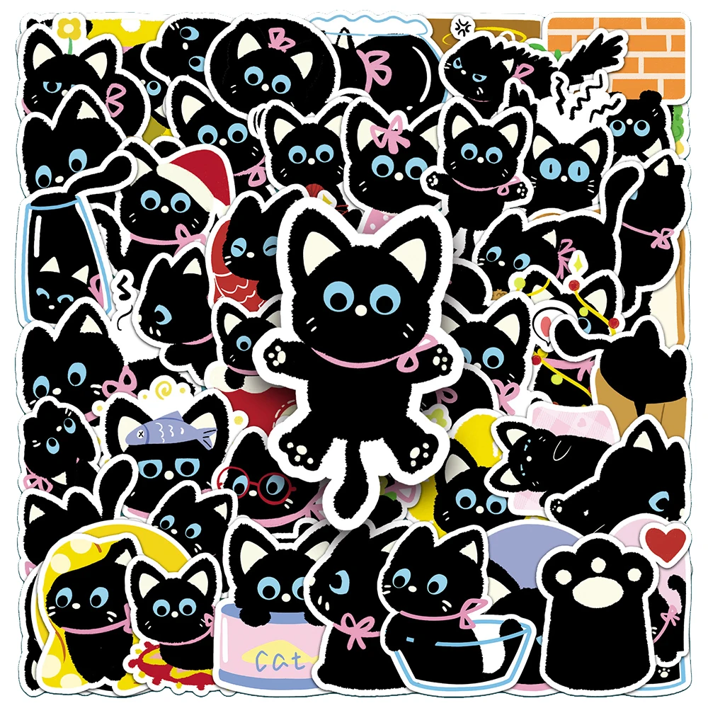 

10/30/50pcs Cartoon Bow Black Cat Stickers Funny Cute Animal Kitten Decals DIY Notebook Phone Suitcase Graffiti Sticker Kids Toy