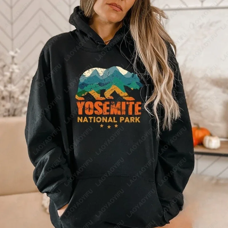 Yosemite National Park Bear Men Women Hoodie Gift Vintage Classic Fashion Streetwear Pullover Unisex Commuter Thermal Sweatshirt