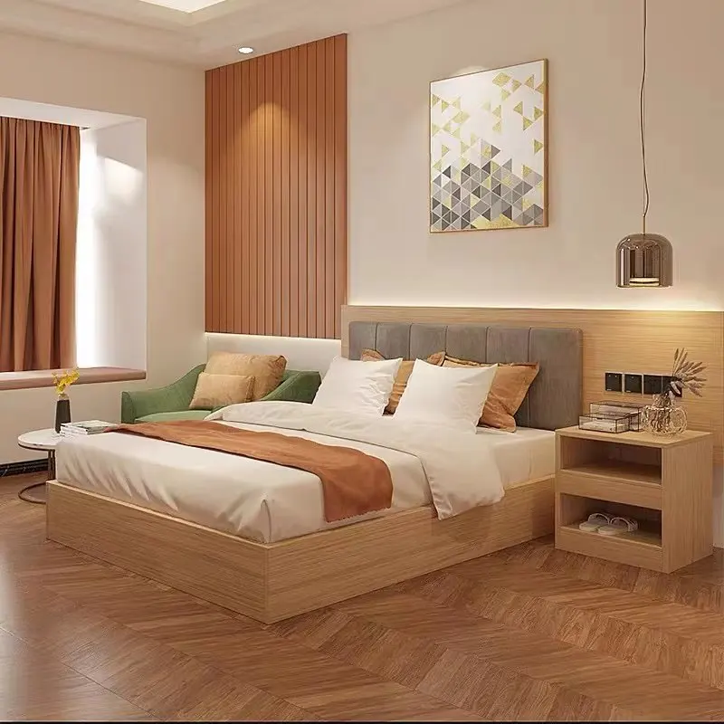 

#Hotel Furniture Chain Apartment Bed Modern Simple Single Room Full Set Soft Padded Headboard TV Table Quick