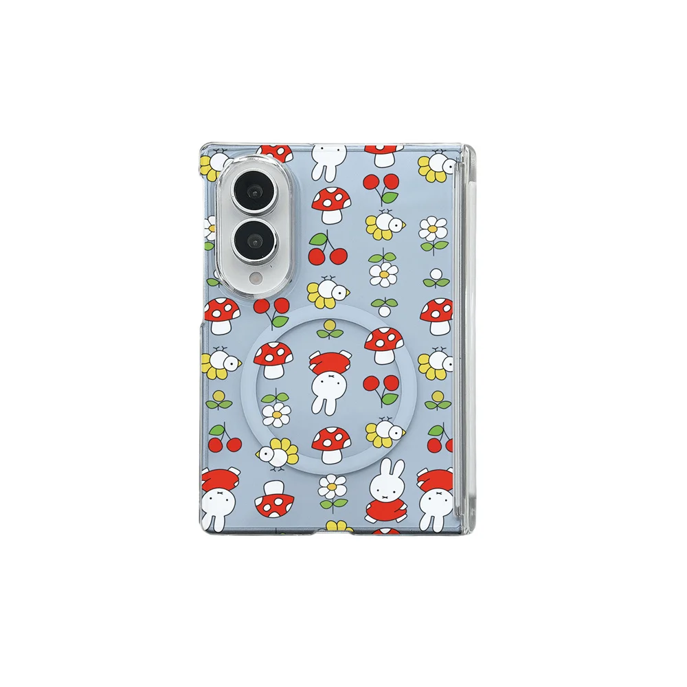 Kawaii Cartoon Miffy Rabbit Magnetic Case For Samsung Galaxy Z Fold 8 Ultra Z Flip 8 Blue Cherry Flower Cute Shockproof Cover