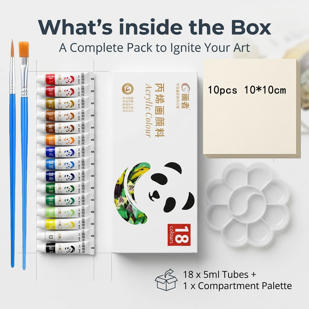 12/18/24 colors 5ml acrylic painting paints + palette + 10 sheets of 10*10cm watercolor paper + 2 sets of oil painting brushes