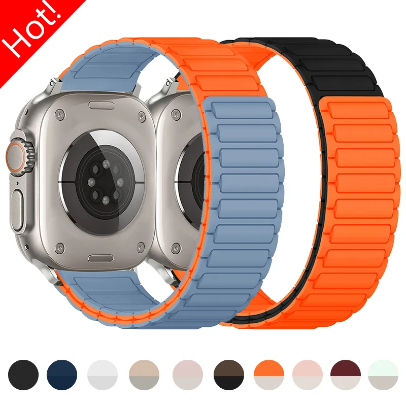 Milanese Loop Magnetic - Apple Watch Ultra 1-4（49mm）、Series 12、11、10（46mm、42mm）用、磁石付きシリコン製ループストラップ。iWatch 9、8、7（45mm、41mm、44mm）用スポーツバンド。