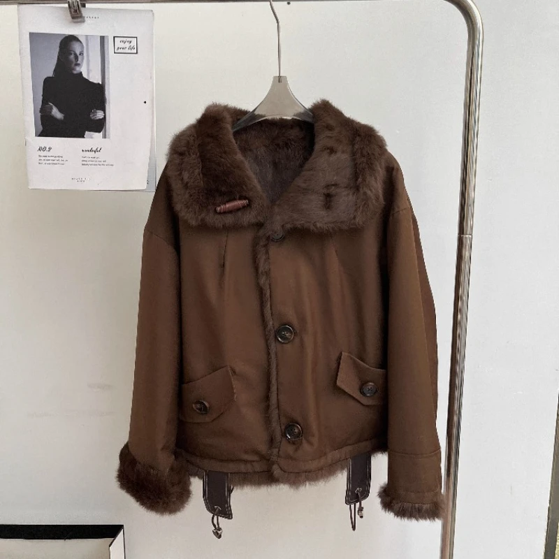 2025 New Women Winter Jacket Parka Thick Warm Natrual Real Rabbit Fur Liner Wear On Both Sides Fashion Fur Female Short Coats