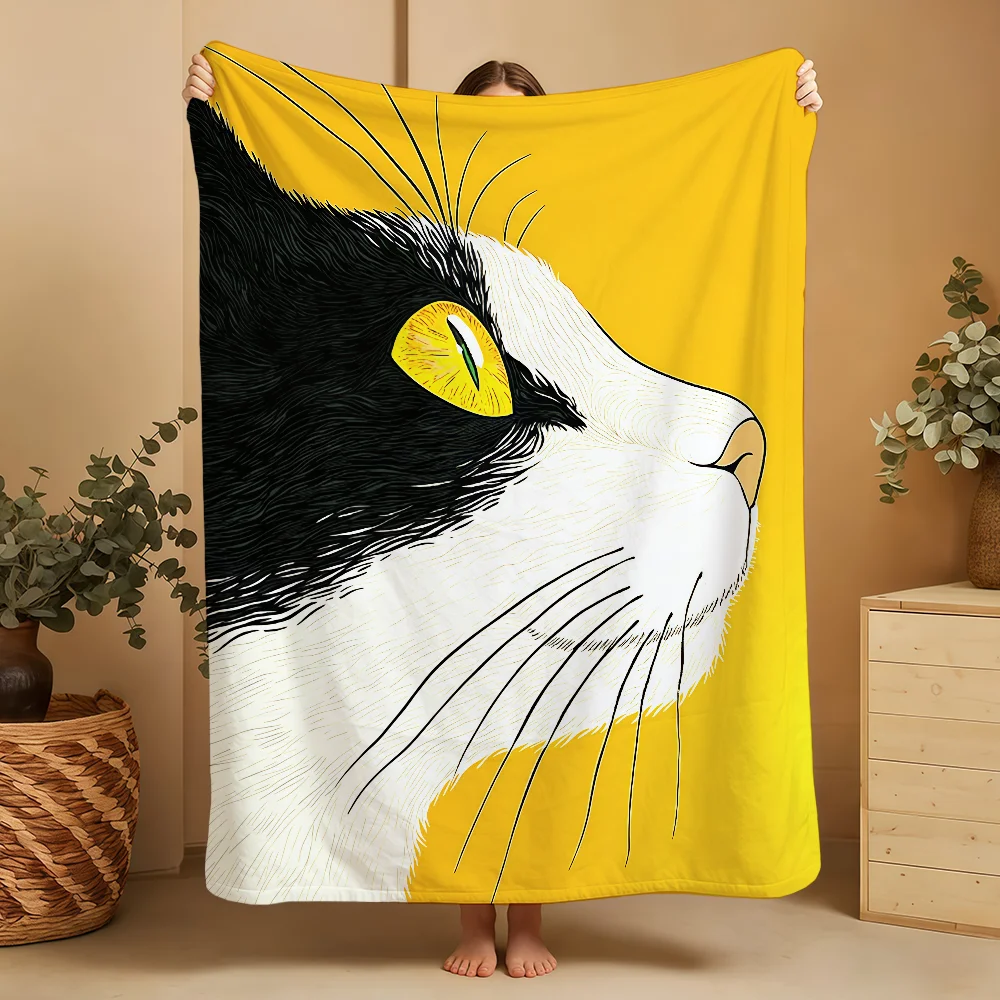 Cat Art Cool Blanket Printed Flannel Soft Warm Cozy Season Nap Bed Sofa Travel Camping Gift Adults Kids