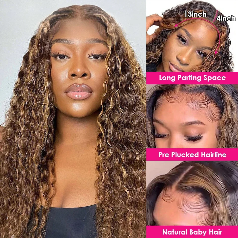 13x4 Highlight Wig Human Hair 13x6 Hd Lace Frontal Wig 40 Inch Curly Wigs Deep Wave Lace Front Wig Pre Plucked With Baby Hair