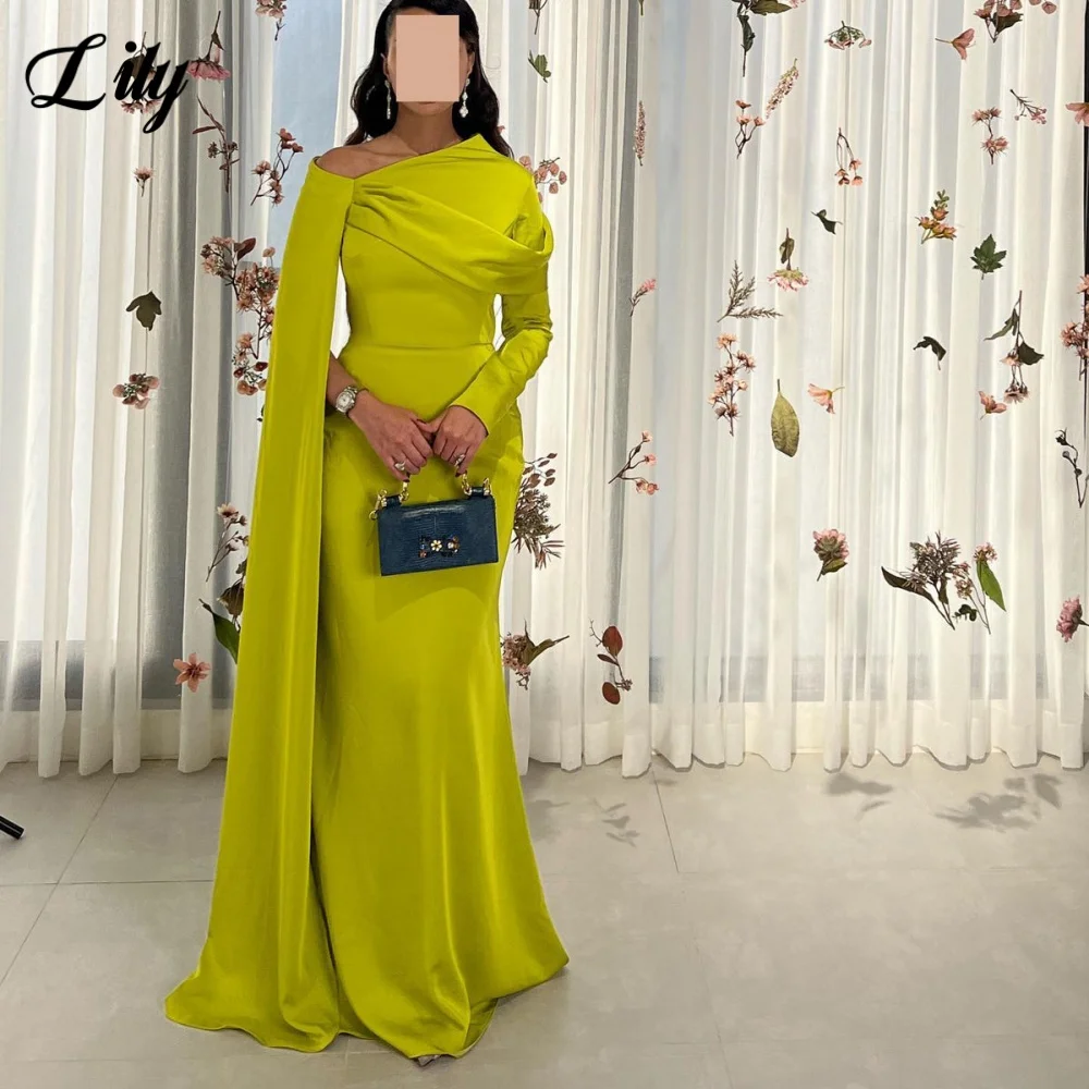 

Lily Mint Green Evening Dress Pleats Full Sleeve Satin Ruched Formal Dress Simple Trumpet Dresses for Special Events Customized