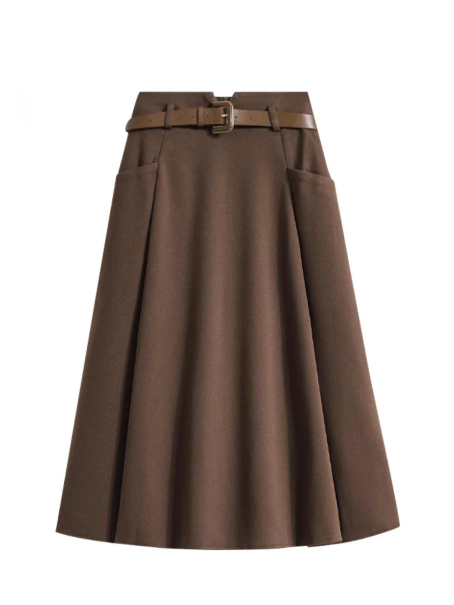 Women's Autumn Brown A-line Skirt Harajuku Y2k Gyaru Mid Long Pleated Skirts Vintage 2000s Oversize Skirt Fashion Clothes 2025
