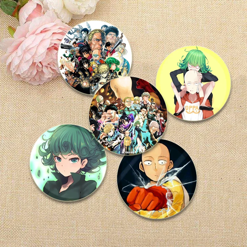 One Punch Man Anime Badges on Backpack Accessories Saitama Genos Jenos Sonic Tatsumaki Fubuki Garou Pins Round Cartoon Brooches