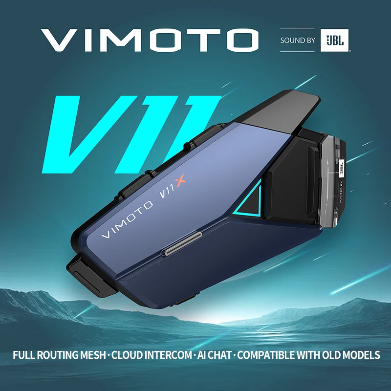 

Vimoto V11X Motorcycle Helmet Bluetooth Headset MESH Intercom AI Noise Reduction 16 Riders IP67 Waterproof Motorbike Interphone