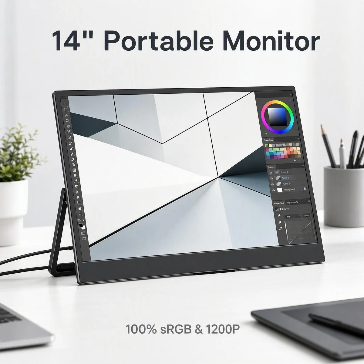 14 inch 100% sRGB portable display 1200P high color gamut 1200:1 contrast HDR external expansion screen suitable for Mac/PC/lapt