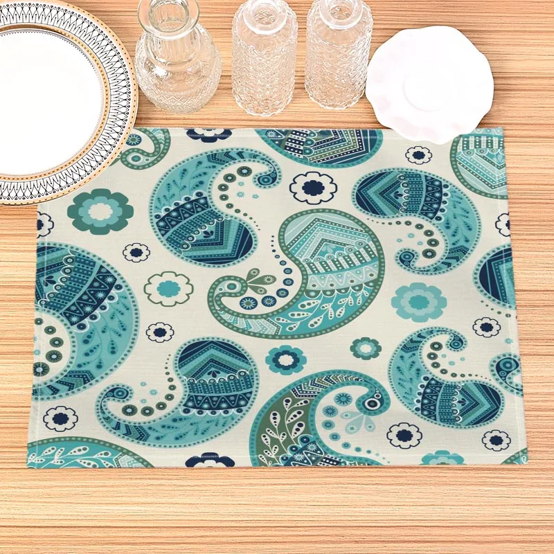 Famous Artistic Flowers Print Linen Dining Table Mats Alphabet Kitchen Placemat 32X45cm Coasters Pads Bowl Cup Mat