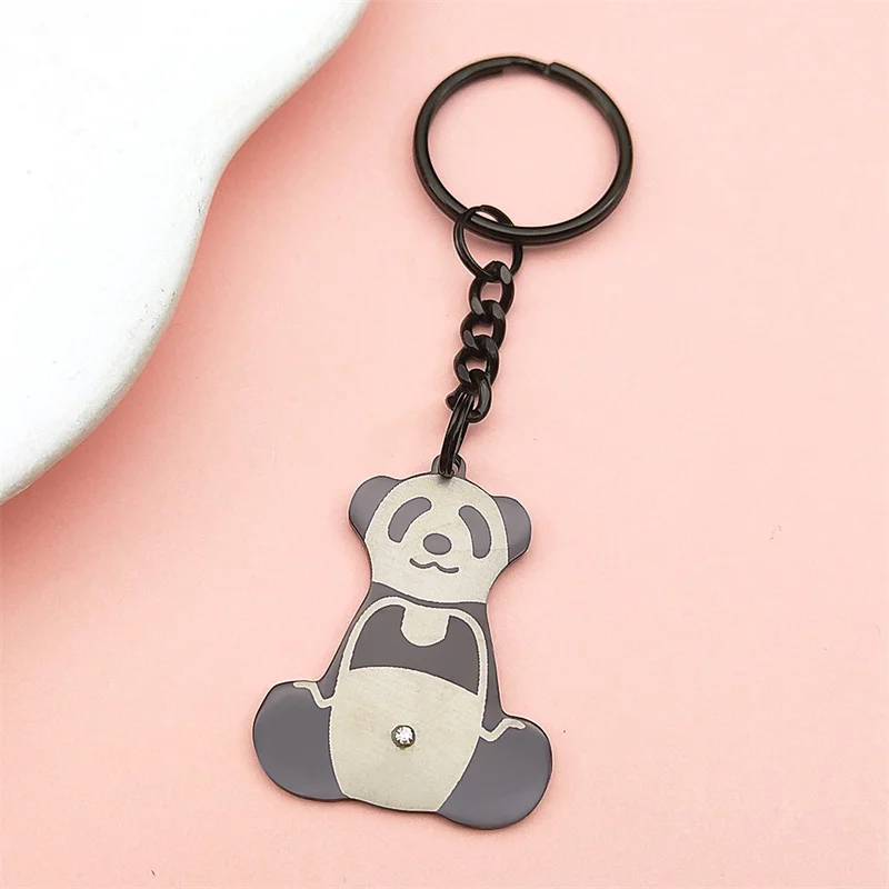 

Lovely Panda Bear Animal Keyholder For Women Men Stainless Steel Silver Color Funny Female Bag Charms Keyring Jewelry Gifts