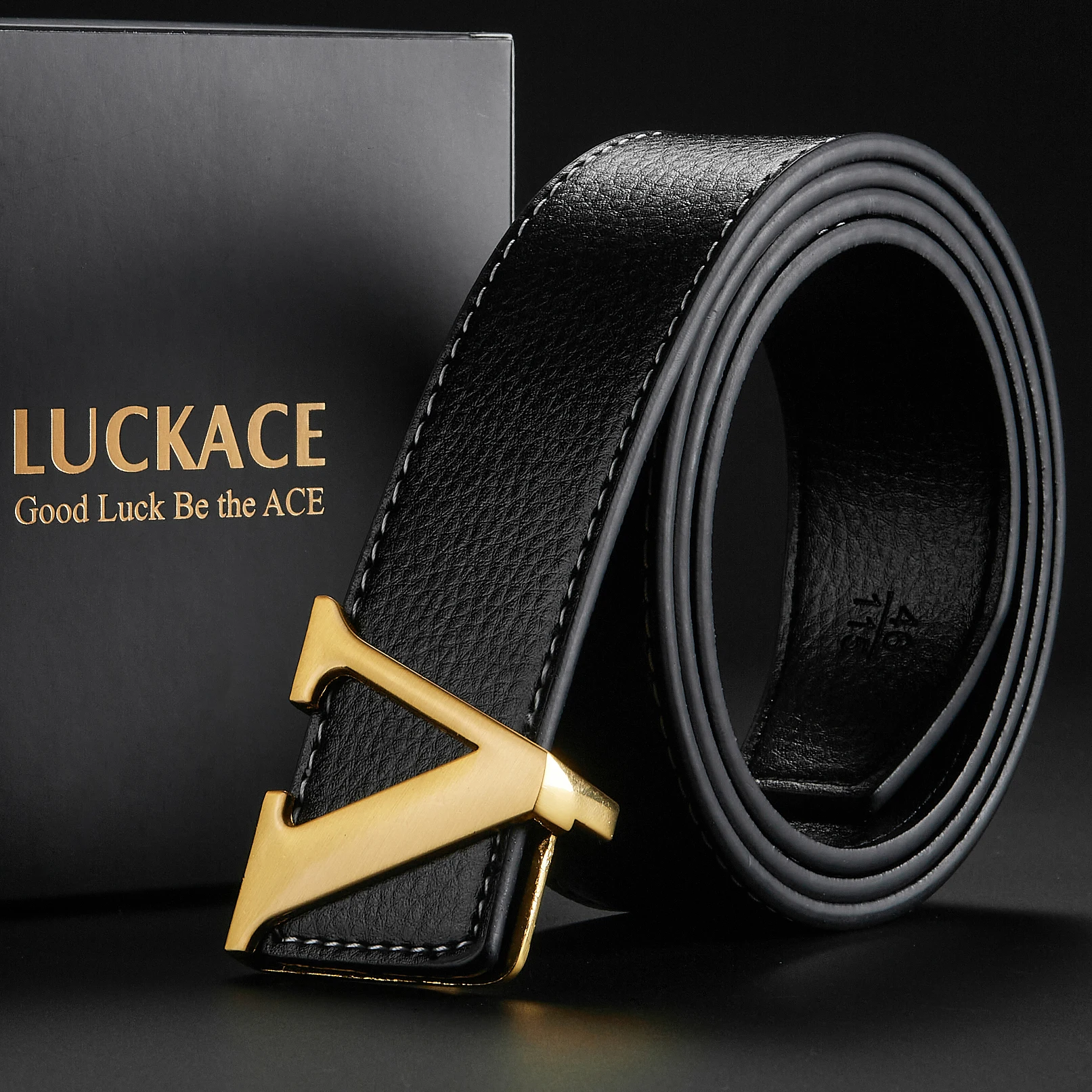 LUCKACE Design Belt For Men Fashion Women Luxury Letter Smooth Buckle Belts Alloy V Buckle Belts Leather Belts Gifts Waist