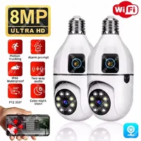 Cámara WIFI con bombilla E27 de 8MP, cámara de vigilancia inteligente para el hogar con doble lente, seguimiento humano AI, alarma de voz, Audio bidireccional, visión nocturna en Color