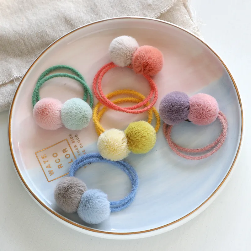 1 قطعة كرة الفراء ربطات العنق الهوائية المرنة الفتيات ذيل حصان حامل الاطفال حبل رباط شعر الانحناء إكسسوارات الشعر مع فتاة جميلة #6