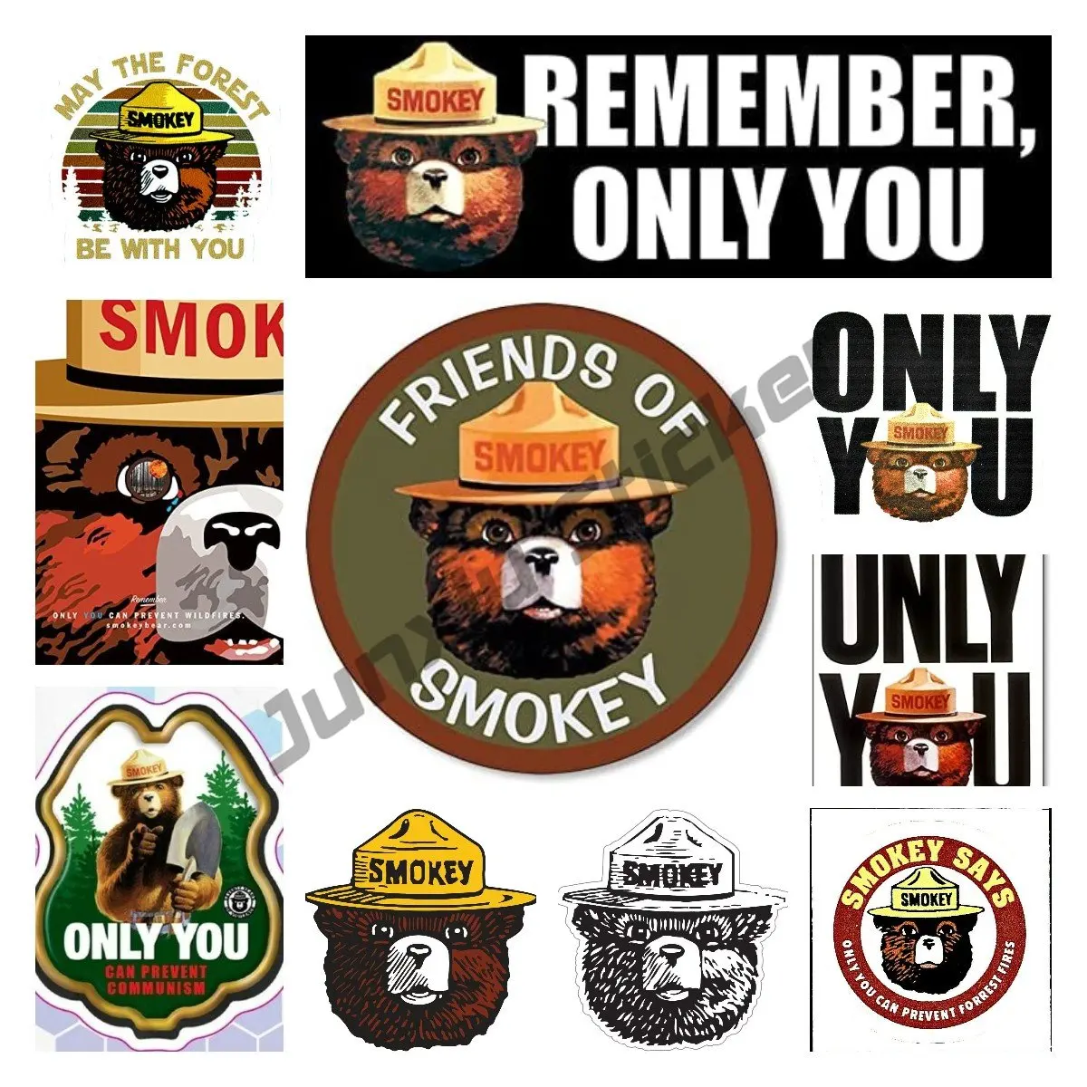 AV Friends of Smokey Sticker, Only You Sticker,Chimp Round Smokey The Bear Decal for Cars, Laptops and Coolers Decoration