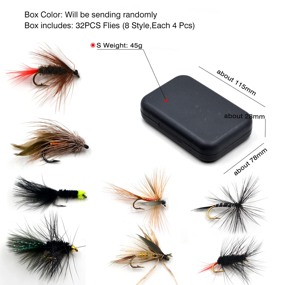 MNFT 32Pcs/Boxed Black Brown Dry Flies Fly Fishing Lure Wooly Bugger Streamer Trout Nymph Lures Carp Artificial Fish Bait