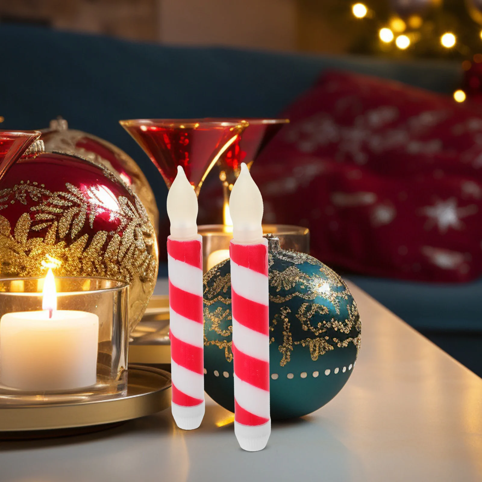

6Pcs Powered Flameless Taper Candles with Stripe Design Warm White Flickering LED Candles for Home Party Decoration