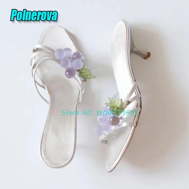 Summer New Satin Sandals for Women Purple Grape Open Toe Thin High Heel Slippers Lovely Girls Party Dress Shoes Stiletto Heels view 5