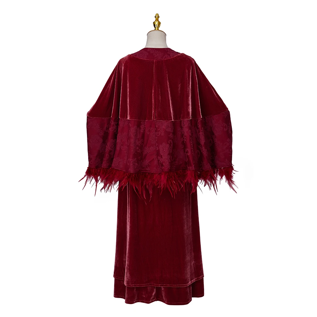 Fantasmi Cosplay Alberta Haynes Costume Spettacolo teatrale Abito rosso da donna con scialle Vestito cosplay per festa di carnevale di Halloween