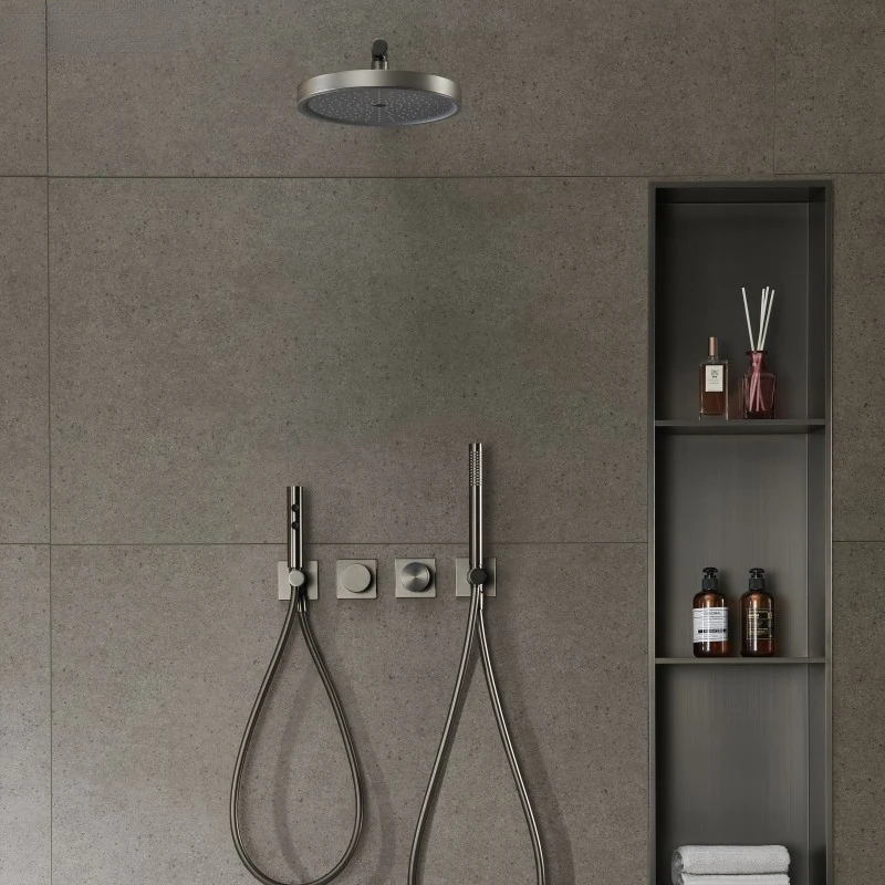 Gunmetal Luxury Bathroom Shower Kit Gun Grey Bidet Kit Bath Tap Concealed Shower Set Embedded Shower Faucet Set