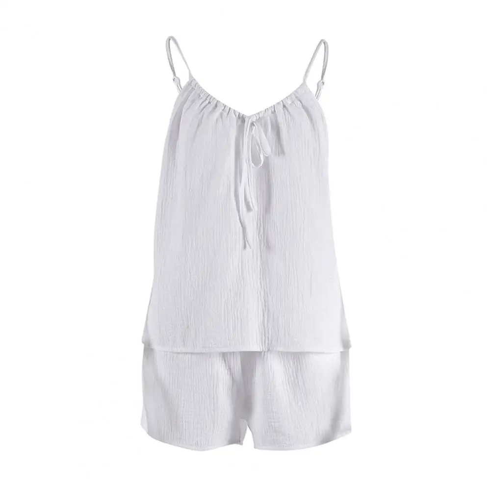 

Women Soft Pajama Ensemble Summer Lace Up Pajama Set for Women Spaghetti Strap Nightwear with Shorts Cotton Lounge Sleepwear