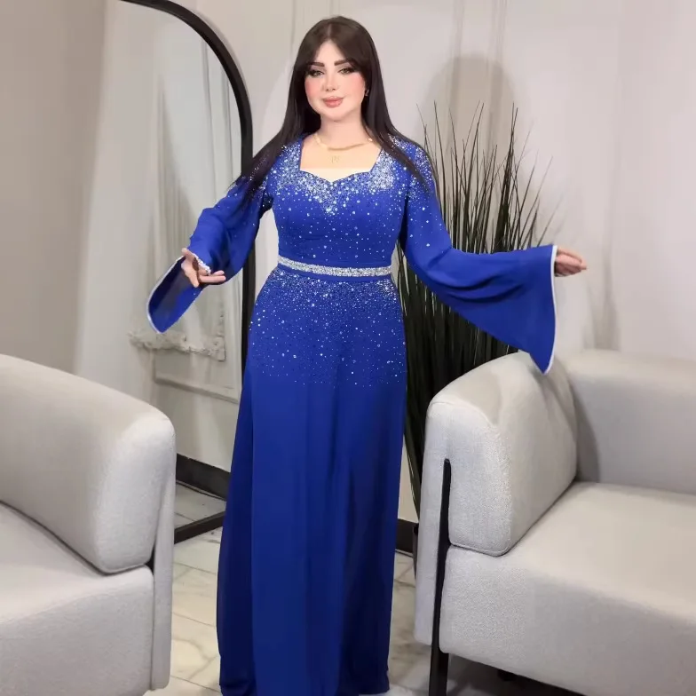 

Dubai Abaya Diamonds Muslim Maxi Dress for Women Jalabiya Turkey Kaftan Islam Clothing Evening Arabic Marocain Femme Party Gown