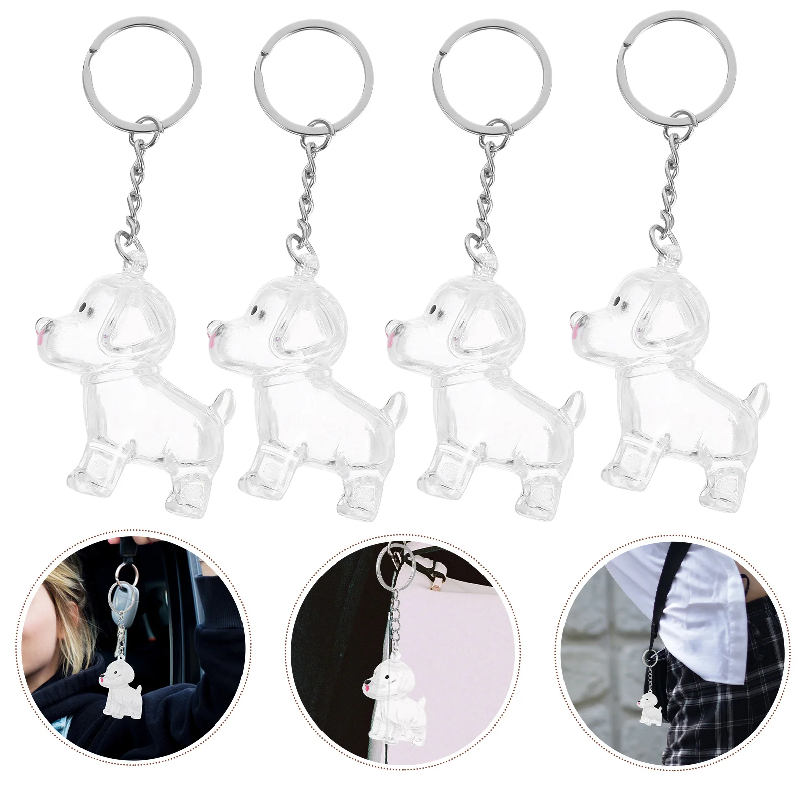 

4pcs Clear Dog Holder Keychain Pet Hair Memorial Keepsake Transparent Capsule Portable Lightweight Souvenir For Travel Emotional