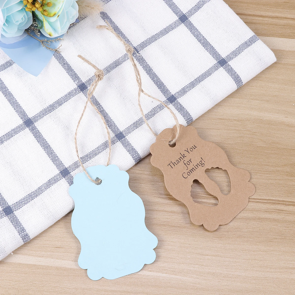 

50pcs Baby Shower Hanging Tags Handmade Kraft Paper Pendant Tags Design Thank You Labels for Party Favors Gifts
