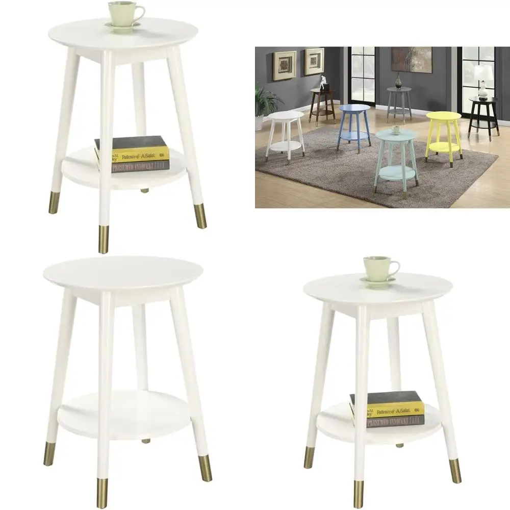 

Mid-Century White Round End Table with Bottom Shelf, 17.75x17.75x24