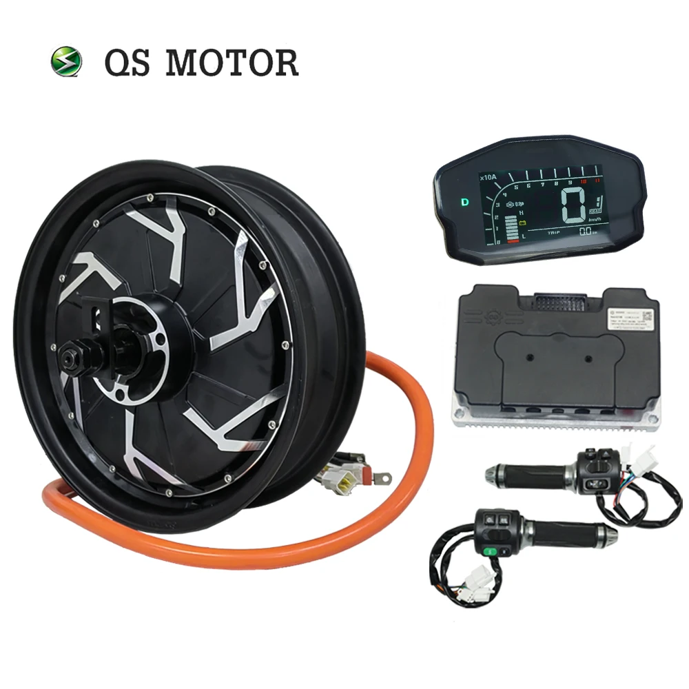 QS Motor 12*3.5inch 5000W V4 48V 100kph 72V 150kph Hub Motor With ND72680 Controller Conversion Kit for Electric Motorcycle