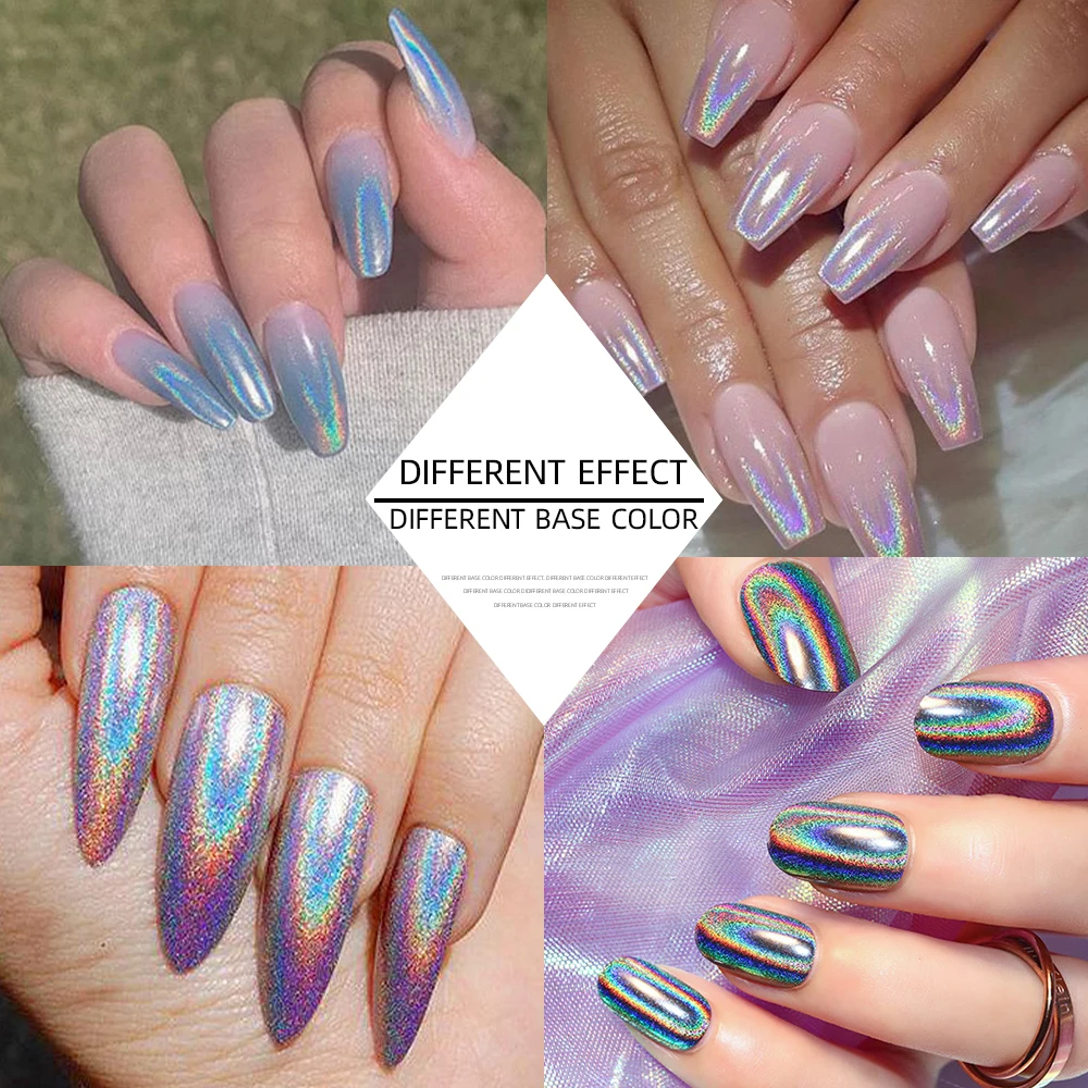 1bottle Rainbow Holographic Chrome Nail Powder Super Laser Shining Pearl Pigment Silver Rub Dust  Aurora Mermaid Nail Art Powder