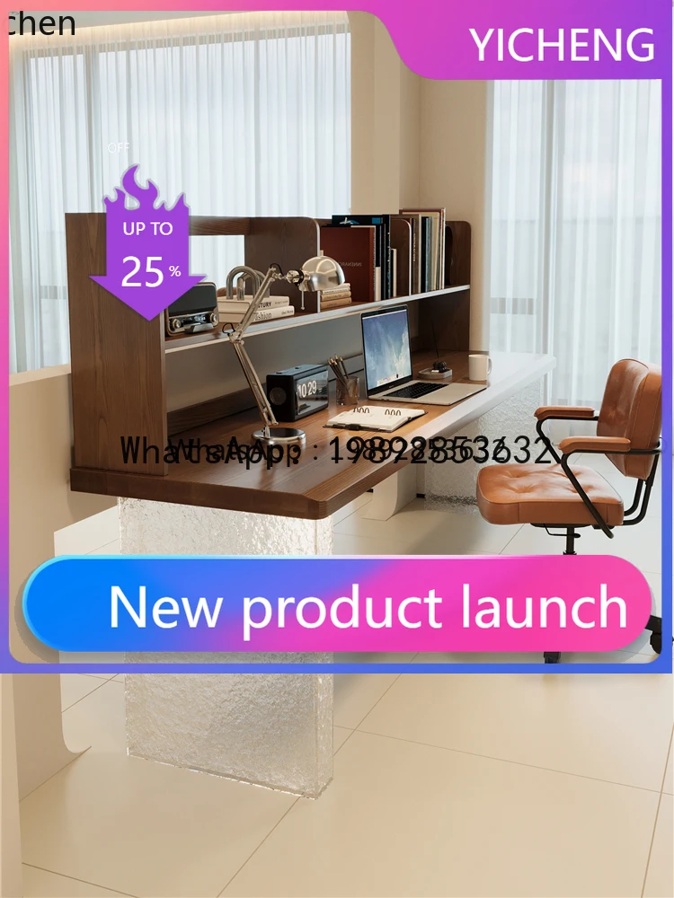 

X8 high-end solid wood desk bookshelf integrated household living room long table double computer desk