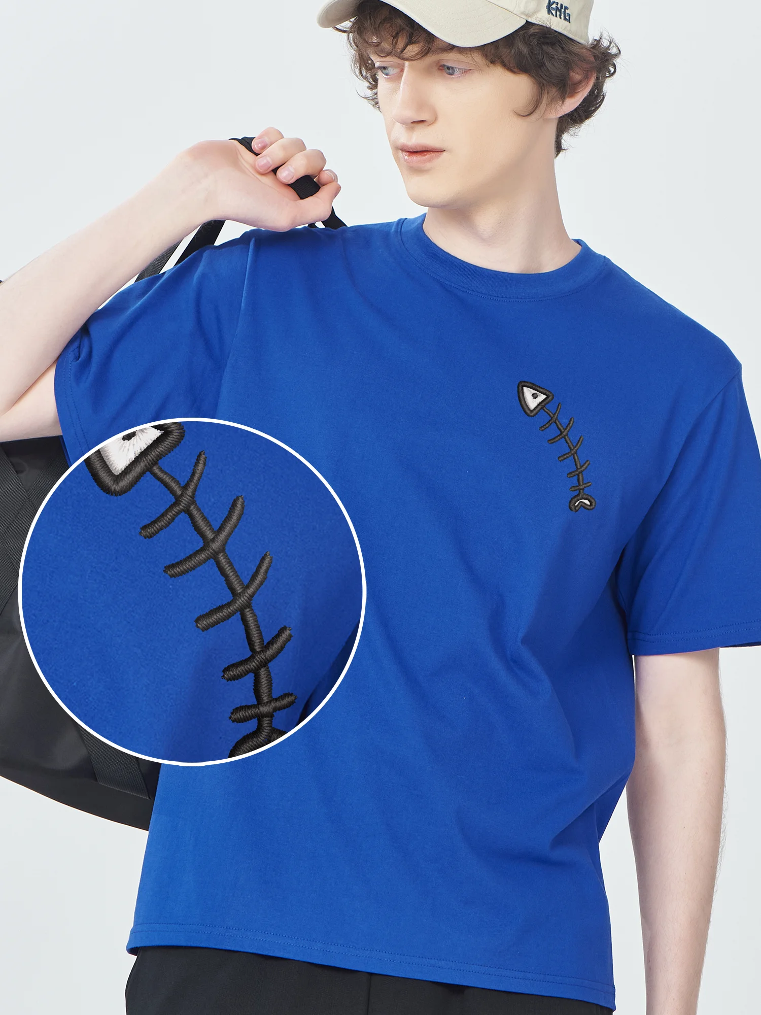 

Fish Bone Pattern Embroidered Short Sleeve Funny T Shirts Men Cotton Comfort High Quality T-Shirt For Men Women
