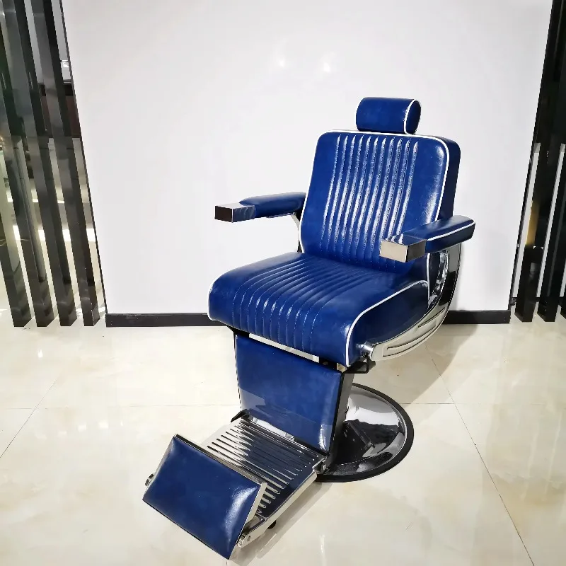Blue Special Style Vintage Hairdresser Chair with Headrest Wholesale Man Hairdressing Chair Vintage Hydraulic Barber Chair
