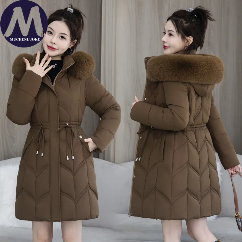 

Women's Slim Fit Hooded down Jacket Winter Thickened Korean Fashion Parka with Fur Collar Elegant Cozy Warm Elegant Parkas