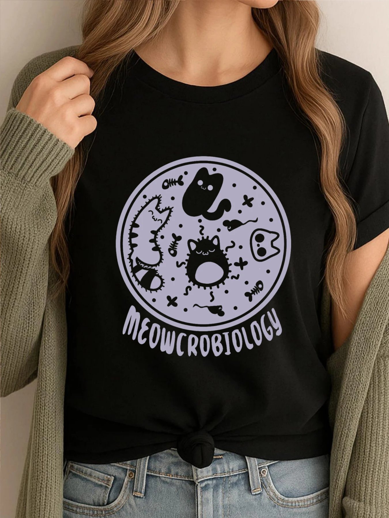 

Meowcrobiology Microbiology Cats Graphic T Shirt Natural Harajuku Comfortable Printed Clothes Gothic Style
