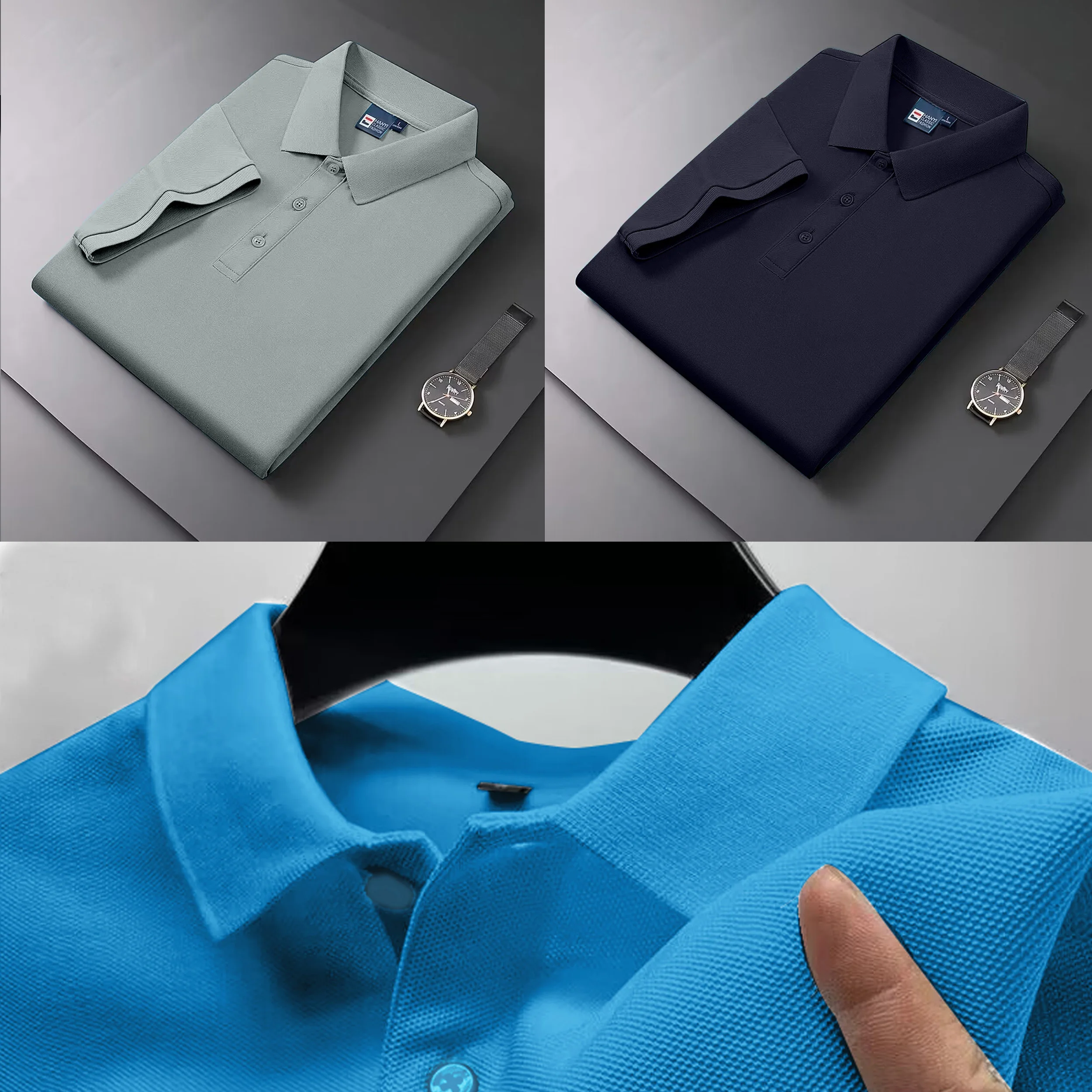 New Men's Fashion Solid Short Sleeved Polo Shirt Summer Breathable Comfortable Top 2155