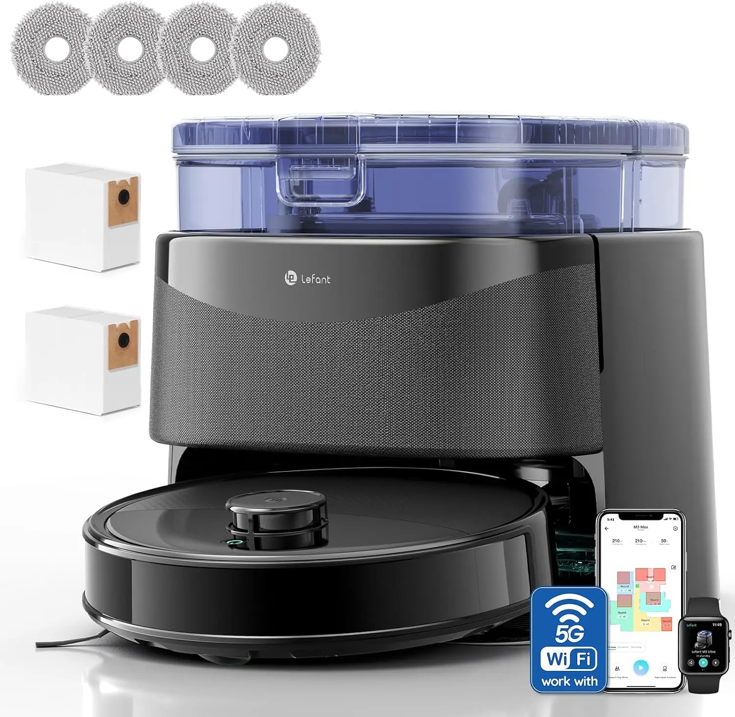 ^For Robot Vacuum and Mop, 23,000Pa Suction,All-in-One, 120-Day Self-Emptying, Obstacle Avoidance, Auto Mop Washing&Drying, for