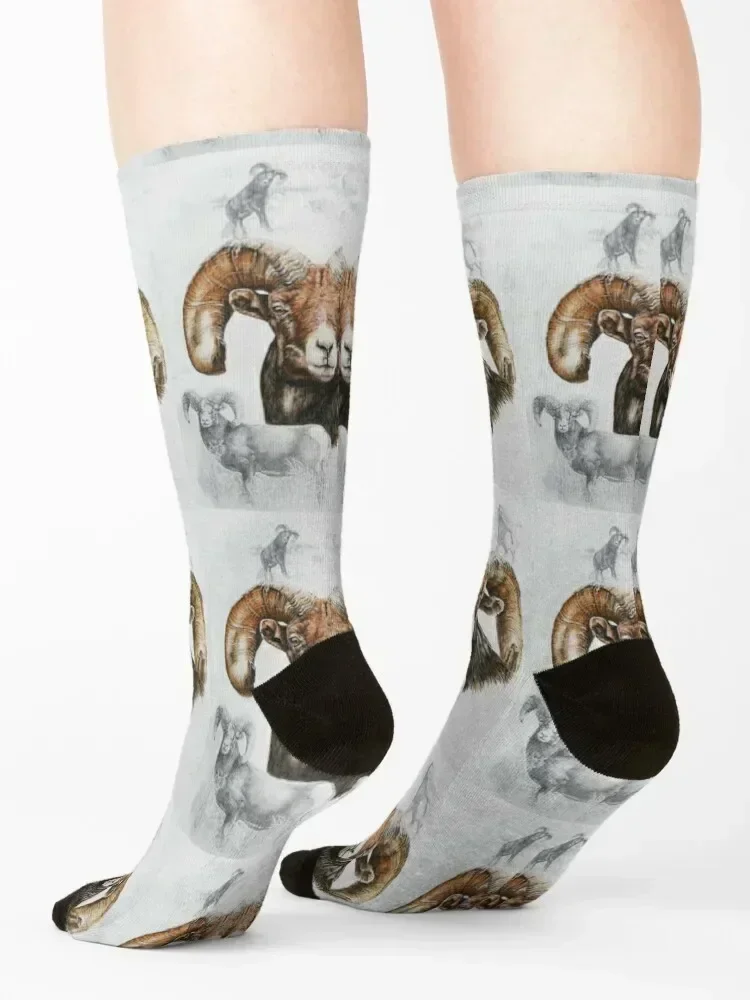 North American Bighorn Sheep Collage Socks hip hop with print New year's cute Socks Women Men's