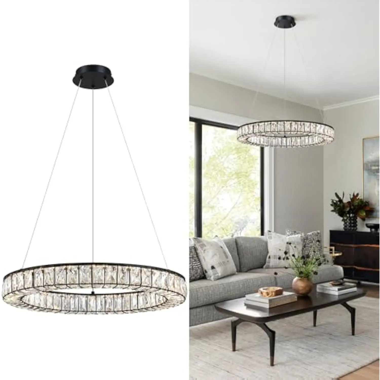 

Crystal Chandeliers Modern Black LED Chandelier Adjustable LED Ceiling Light Fixtures Black Hanging Pendant Lights for Living R