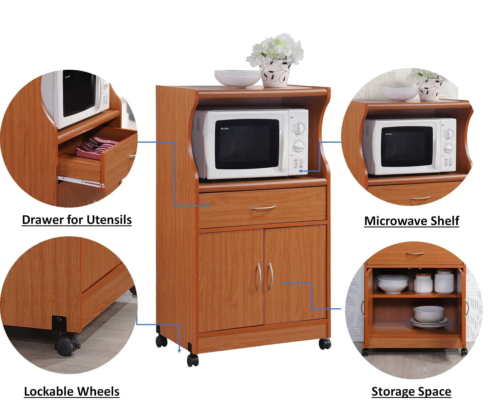 Microwave Kitchen Cart, 15.50 X 23.60 X 45.40 Inches Kitchen Cabinet