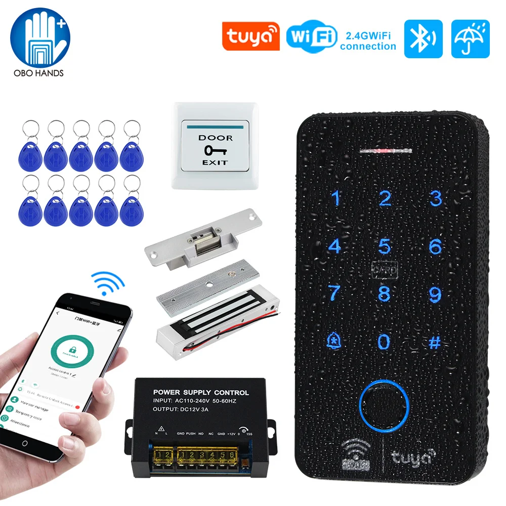 Wifi Tuya Door Access Control System Kit RFID Fingerprint Keypad Bluetooth APP Smart Electric Magnetic Strike Locks Waterproof