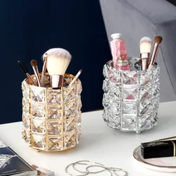 Europe Metal Makeup Brush Storage Holder Test Tube Eyebrow Pencil Organizer Bead Crystal  Jar Jewelry Diamond Cosmetic Box lw037