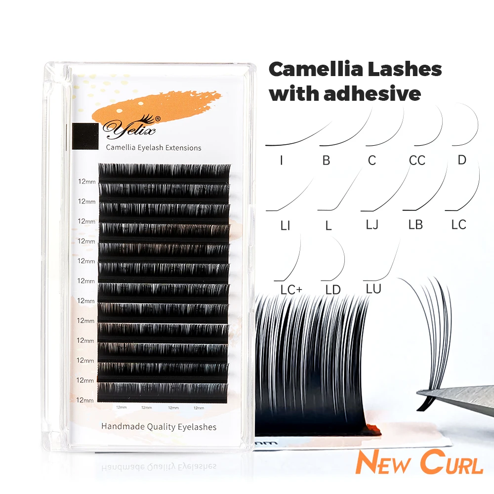 Yelix Natural Camellia Lash Extensions LB LU LC L Curl Easy Fan Wimpernverlängerung Russisches Volumen Vorgefertigte falsche Wimpern