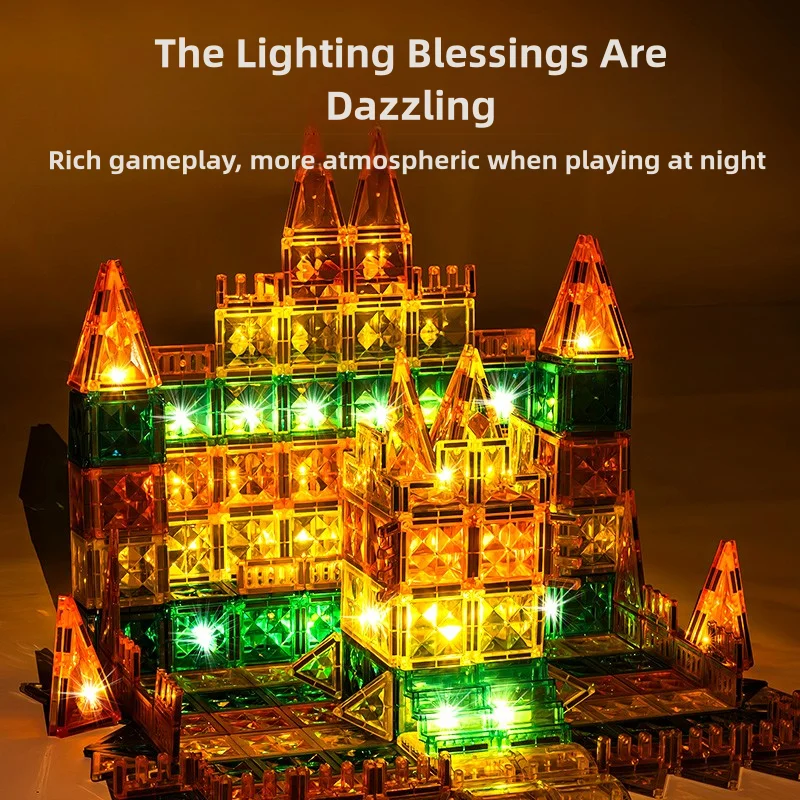 LED Magnetische Blöcke Track Gebäude Diamant Cut Magnetische Blatt Kinder Spielzeug Bau Schloss DIY Montage Beleuchtung Zubehör