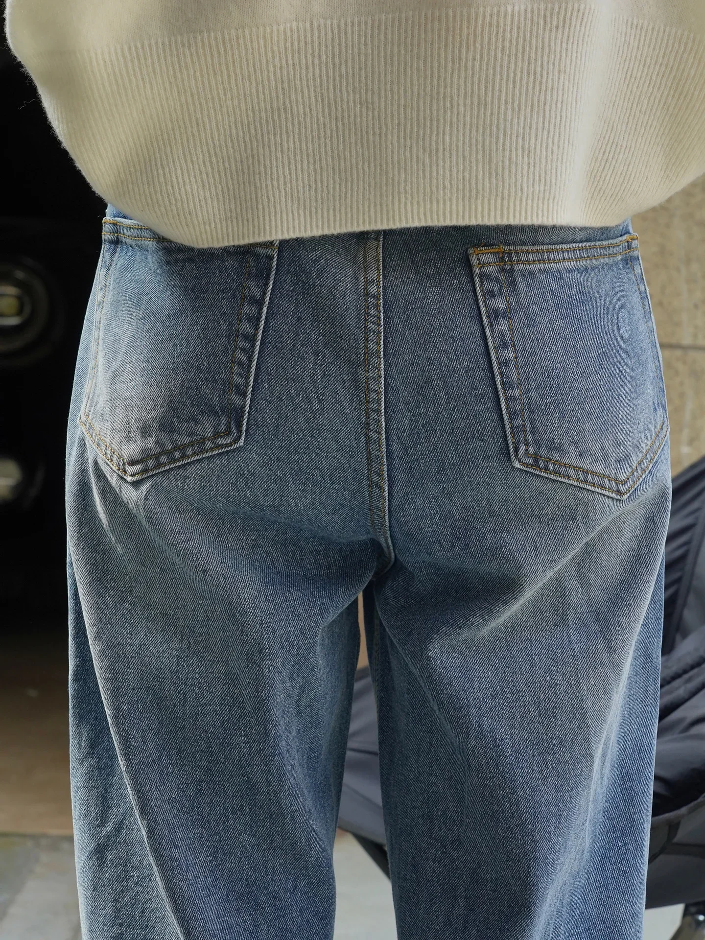Calças de cilindro reto, perna larga, monocromáticas, versáteis, moda inverno, Paris Commut feminino cintura alta jeans de lã grossa,