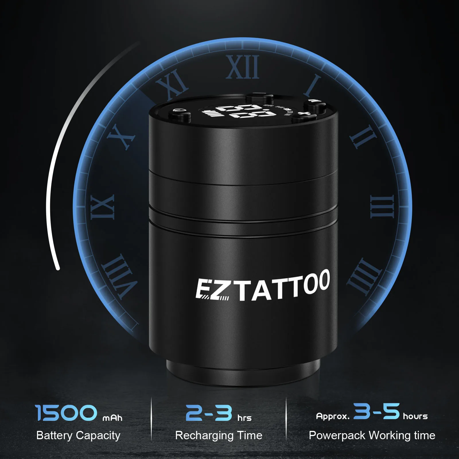 EZ Caster-máquina de tatuaje con cartucho inalámbrico, bolígrafo con batería giratoria y paquete de energía portátil, pantalla Digital LED de 1500mAh