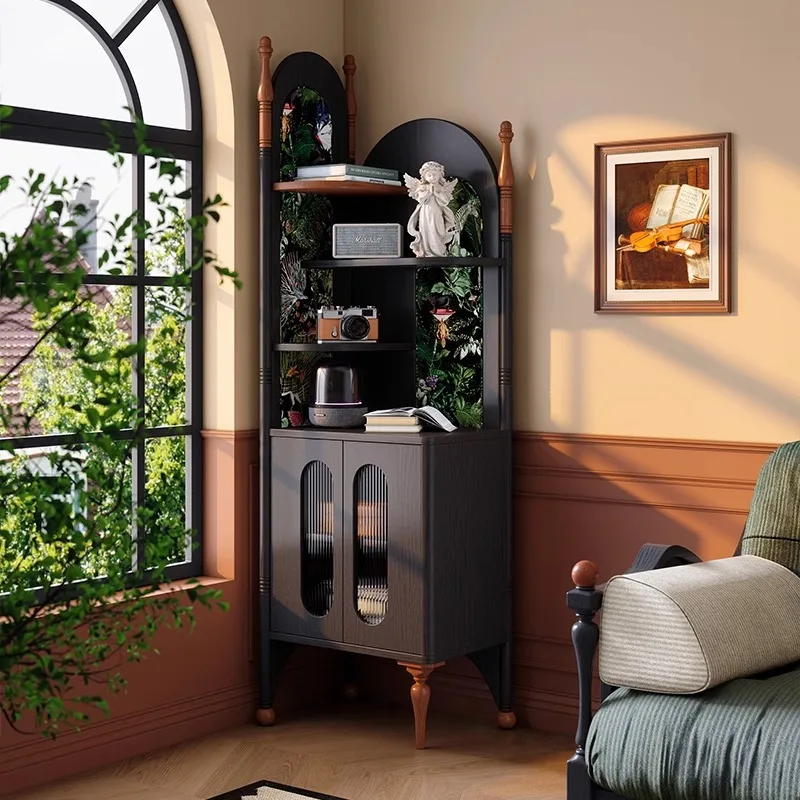 retro corner cabinet small apartment living room corner rack medium antique triangular cabinet solid wood multi-layer rack